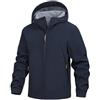 Beokeuioe, Giacca impermeabile da uomo, imbottita, per bicicletta, in softshell, traspirante, con fodera in pile, antivento, con cappuccio, giacca da escursionismo, antivento, da sci, Blu, L