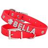 Tlwrnop Personalizza Lettere Strass Fai da Te collari per Cani da Compagnia Collana e ciondoli per Gatti con Nome Personalizzato Collare in Pelle per Collare di Cane-Rosso-Argento_s_26-33cm