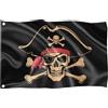 Flags Ahoy Bandiera dei pirati, 60 x 40 cm / 23.6x15.7 in, resistente alle intemperie, con occhielli, per interni ed esterni, 100% poliestere, motivo: teschio 1, taglia S