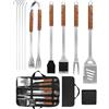 Onalix Set Barbecue Professionale 11 Pezzi con Manici in Legno Ergonomici, Accessori Griglia in Acciaio Inox Resistenti al Calore, Kit Barbecue Completo per Giardino e Campeggio, Regalo Uomo