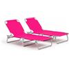 MEGAOFFERTE.IT Set Di Lettini Pieghevoli Prendisole Senza Tettuccio Parasole Schienale Reclinabile Regolabile Struttura In Metallo Per Spiaggia Mare Giardino Piscina Rosa