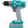 TOTAL - Trapano a Batteria Avvitatore - 20V - Include una Batteria da 2 Ah e Caricabatterie - Mandrino Autostratto - Coppia Massima 45 Nm - Ideale per Fai-da-te e Progetti in Casa - Blu