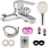 OUPADOS Rubinetto per doccia a parete, argento cromato, set completo in ottone massiccio, miscelatore monocomando con 3 funzioni, tubo da 1,5 m e supporto doccia, rubinetto per vasca da bagno e