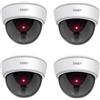 ERWEY 4 telecamere a cupola finte con luce LED rossa lampeggiante | Telecamera finta CCTV con obiettivo, telecamera di sorveglianza per interni ed esterni, montaggio a parete e soffitto