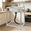 MooBeey Lavello autoportante in acciaio inox con rubinetto girevole a 360°, 60 x 45 x 82 cm, in acciaio inox con ripiano, 1 lavello per esterni, interni, cucina, ristorante