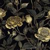 LACHEERY Carta da Parati Floreale Vintage Nera Camera da Letto 44.5cm x 200cm Carta da Parati Adesiva Muro Oro e Nero Fiori Rosa Autoadesiva Vinile Adesivi da Parete Decorativi per Armadio