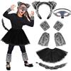 Hpbaggy Costume Lupo Mannaro Ragazza,Lupo Mannaro Costume con Maschera Tutu Orecchie di Coda Zampe,per Ragazza Cosplay Carnevale,Festa di Compleanno,Halloween (Nero)