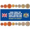Hobby of Kings Set di 8 monete dal Regno Unito: 1 Farthing, 1/2, 1 Penny, 3, 6 Pence, 1, 2 Shillings (fiorino), 1/2 Crown. 1937-1952