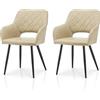 TUKAILAi Set di 2 Sedie Sala da Pranzo Imbottita Pelle artificiale, Sedia da Cucina Moderne Schienale Ritagliato con Braccioli e Gambe in Metallo, Sedia da Salotto Poltroncina (Beige)