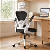 WXJHL Sedia da Ufficio Ergonomica con Supporto Lombare, Poggiatesta Regolabile e Braccioli Ribaltabili, Sedia Scrivania in Rete per Home Office, Studio, Computer e Uso Quotidiano, Nera-Bianco