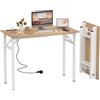 Lvhecforhm Scrivania Pieghevole Postazione di Lavoro per Ufficio, Tavolo da Lavoro con 2 Prese e 2 Porte USB, Tavolo da Scrivania Pieghevole per PC, Quercia Tavolo Pieghevole da Tavolo 100x50x76cm