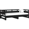 vidaXL Slaapbank uitschuifbaar massief grenenhout zwart 2x(90x190) cm