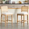 chairus Set di 2 Sgabelli Cucina con Schienale in Rattan, Bianco | Sgabelli da Bar in Ciniglia Sedia Alta con Gambe in Legno Sgabello Imbottito Classico per Soggiorno/Penisola/Bar