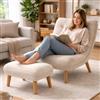 BAKAJI Poltrona Reclinabile con Poggiapiedi e Imbottitura Extra Soffice, Poltroncina e Pouf Sgabello Altissima Densità, Seduta Ergonomica e Schienale Inclinabile, Soggiorno, Camera da Letto (Beige)
