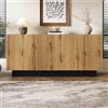 MSMOK Credenza 160 cm moderna con ampio spazio di archiviazione, design geometrico, mensola regolabile, armadietto portaoggetti per soggiorno, sala da pranzo, corridoio, nero, legno