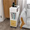 Lvhecforhm Comodino Stretto con Ruote, Alto con Presa e 1 Cassetto, Tavolino con Base di Ricarica, Camera da Letto, Piccoli Spazi 50x25x70cm