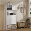 ELUCHANG Mobile Scarpiera Salvaspazio Slim con 3 Porte, Vano Centrale & Armadio Superiore, Bianco Mobile Ingresso con Scarpiera Armadio per Corridoio, Salotto e Ufficio, 80x17x190cm