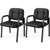 Giantex Set di 2 Sedie Ufficio con Braccioli, Sedia Imbottita senza Ruote per Riunioni Conferenza e Sala Attesa, per Ospite e Visitatore, in Metallo e Simipelle, Max 150 kg, 55 x 59 x 81,5 cm, Nero