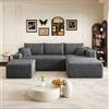 Henjda Divano angolare con funzione letto, 241 cm, motivo nuvole, divano letto modulare a forma di U, 3 posti con 2 ottomane, divani sezionali per soggiorno, non richiede montaggio, grigio scuro