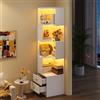Easexcy Scaffale angolare per soggiorno, 180 cm, moderna libreria angolare con illuminazione a LED, scomparti aperti e 2 cassetti, per soggiorno, camera da letto e corridoio (bianco)