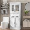Salutmeuble Armadietto da bagno alto, colonna bagno, 4 ante e 5 livelli, anti-ribaltamento, con vetro trasparente e ripiani regolabili, mobile portaoggetti per soggiorno, 170 x 60 x 31 cm, bianco