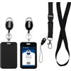 Zeeorymn Porta badge con cordino,Porta badge identificativo con cordino staccabile per,per carte d'identità,uffici, scuole, pass per (Nero)