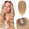 Silk-co Topper Capelli Veri Protesi Clip Extension Donna Base 10x12cm Human Hair Toupee 40cm 50g Middle Parting no Frangia Biondo Scuro