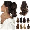 TESS Coda Capelli Extension, 30 cm Ondulato Coda Finta Capelli Con Clip ad Artiglio Castano scuro evidenziato con Sandy Blonde Extension Coda Capelli Sintetico per Donna