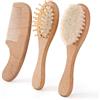 CUEMOON Spazzola per capelli e pettine, in legno naturale con setole morbide di capra, spazzola in legno antistatica con manico ergonomico, delicato districante per donne e uomini