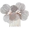 Blausky 1 pettine per capelli da sposa, 7 x 6 cm, elegante pettine per capelli da sposa, con perle, in metallo, per donne e damigelle, colore bianco