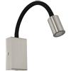 Eglo LED lampada da parete Tazzoli, lampada con USB, faretto interno in | metallo e plastica con braccio flessibile, lampada da letto in nichel opaco, nero, luce calda