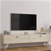 Dmora Mobile Porta TV Lumoro 160x25x40h cm Beige Marmo 2 Vani 2 Ante, Apertura a Ribalta