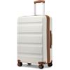 KONO Valigia Media da 65 cm, Valigie Trolley Bagaglio a Mano Rigido Espandibile, Leggera Serratura TSA, 4 Robuste Ruote Girevoli (Bianco Crema, 65 x 43.5 x 25 cm)