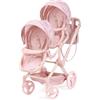 Bayer Design Twin XEO Carrozzina doppia per bambole con borsa | Passeggino gemellare per bambole regolabile in altezza