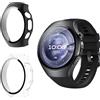 Funrae Custodia Compatibile con Huawei Watch 5 46mm [2 Pezzi], Cover Protettiva Telaio Rigida PC [Con Vetro Temperato] HD Clear Anti-Graffio Protezione Case - Trasparente&Nero