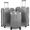 ALPHA CAMP Set di 3 Valigie Grigio, Valigia Media Valigia Grande 23 KG Rigida TSA Serratura con Ruote, Valigia Grande XL Policarbonato Cornice in Alluminio Ricarica