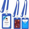 AZWOOD Porta badge con finestra double face, set di 3 porta badge verticale in plastica rigida con cordini per ufficio, scuola, carta d'identità, carte di credito, chiavi di prossimità, patente di