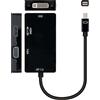 Blendend Convertitore Mini DP a VGA/DVI/HDMI 3 in 1 nero, lunghezza 15 cm. Questo versatile adattatore è ideale per collegare il tuo dispositivo Mini DisplayPort a schermi con ingressi VGA, DVI o HDMI.