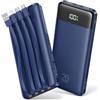 Orfeika Power Bank da 20000 mAh, PD 20 W, con funzione di ricarica rapida | 4 cavi integrati, 4 porte, display LED, adatto per aerei, batteria per iPhone/Samsung/iPad/iPods/Android e altro ancora
