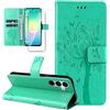 Dcjlbo Cover per Samsung Galaxy A27 5G Custodia Antiurto-Verde | Portafoglio con Pellicola Vetro Temperato Porta Carte Disegni Supporto,Leggera a Libro Pelle Flip,Antiscivolo Libretto Case