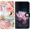 BLOTECH 2 pezzi Portafoglio PU Pelle Case Cover per Motorola Moto G22 Custodia Flip Modelli ad alta definizione Modello PU Pelle Corallo dell'isola rosa + Fiori dal bagliore rosa con motivo MagFlip