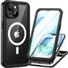 Lanhiem Cover per iPhone 15 IP68 Impermeabile Magnetica Antiurto Nero | Custodia magnetica ricarica wireless,protezione outdoor completa,impermeabile,antipolvere e antischiizzi,ideale per cantieri