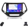 Generico Autoradio per Jeep Cherokee 5 KL 2014-2018 Android 14 Radio Touch Screen 4-Core 9-Inch/Wireless CarPlay/Android Auto/SWC/WiFi/GPS/Bluetooth/Radio FM/ADAS DVR/Telecamera posteriore(X2)