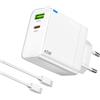 SCHITEC Caricatore USB C, 45W PD Rapido Caricabatterie con Spia Luminosa e Cavo, 2 Porte USB-A + USB-C Caricatore Cellulare per iPhone 17/16/15, Samsung Galaxy Tab S9/S8/S7,Google Pixel 9/8(Bianco)