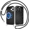 Xylota Cover Magnetica per iPhone 15 Pro 6,1 con Cordino, Compatibile con MagSafe, Aesthetic Leopardata Disegno Custodia con Corda Collana, Morbido Silicone Liquido TPU Bumper Antiurto Case, Nero 2