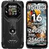 Blackview ROCK 1 Rugged Smartphone Android 16, 15000mAh/33W, 24GB + 256GB