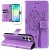 Dcjlbo Cover per Samsung Galaxy A27 5G in Pelle Portafoglio a Libro con Pellicola Vetro Temperato Porta Carte Motivo Flip Case Antiurto Custodia-Viola