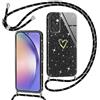 Yichxu Cover con Cordino per Samsung Galaxy A54 5G, Custodia Glitter con Collana Tracolla, Motivo Cuore TPU Silicone Brillantini Antiurto AntiGraffio Case, Laccio Collo Case per samsung A54 5G, Nero