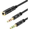 EasyULT 3.5mm Splitter Jack 1 Femmina a 2 Maschio Cavo Audio Splitter per Cuffie Mic, Cuffia Microfono Audio Sdoppiatore Cavo- 30cm (Nero)