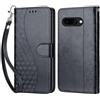 KENHONER Custodia per Google Pixel 9A Cover, Nero 3D | Portafoglio in Pelle PU Retro, Antiurto Flip, Slot per Schede, Funzione Stand, Chiusura Magnetica